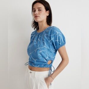 NWOT Madewell Embroidered Poplin Puff-Sleeve Cutout Crop Top, size L